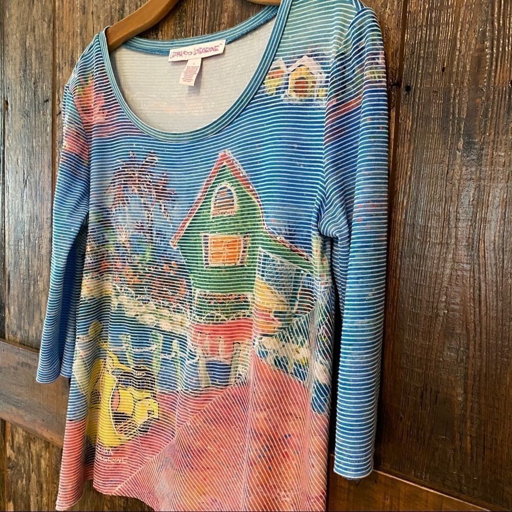 Leoma Lovegrove Sz S Blue Summer Key West House & Scooter Scoop Neck Tunic - Picture 3 of 7